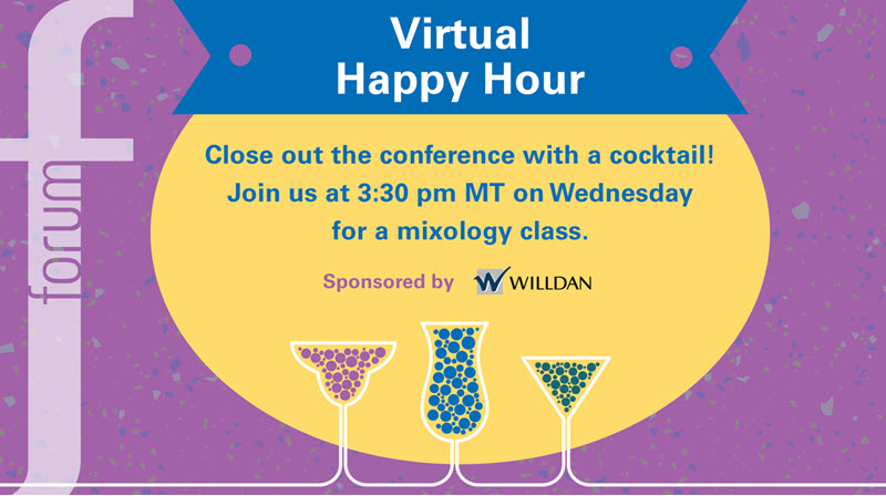 Promo image for the happy hour on October 7 at 3:30 p.m. mountain time with a mixology class, sponsored by Willdan