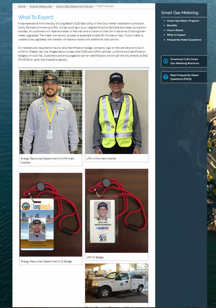 screenshot of City of Long Beach's website with images of who staff is, their badges, and vehicles