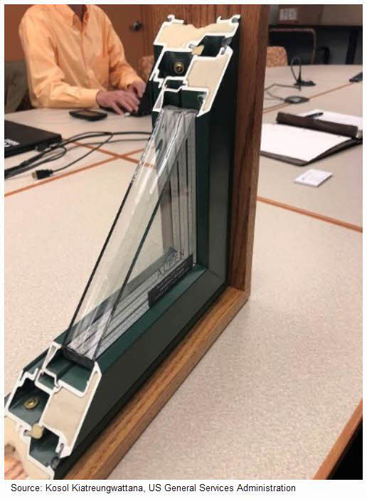 Image of the corner of a quadruple-paned window