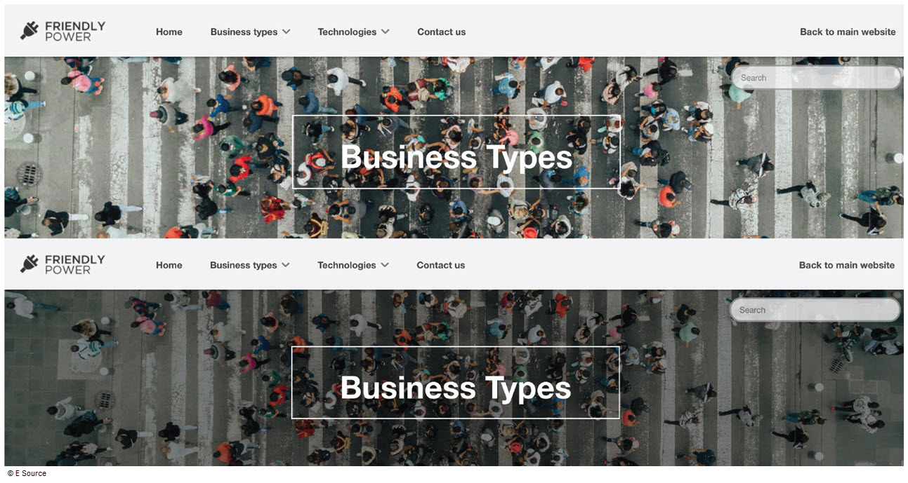 This screenshot shows two examples of text over an aerial image of a crowded crosswalk. The fist text is hard to read because of the image underneath. The second image is darker, making the white text stand out more.