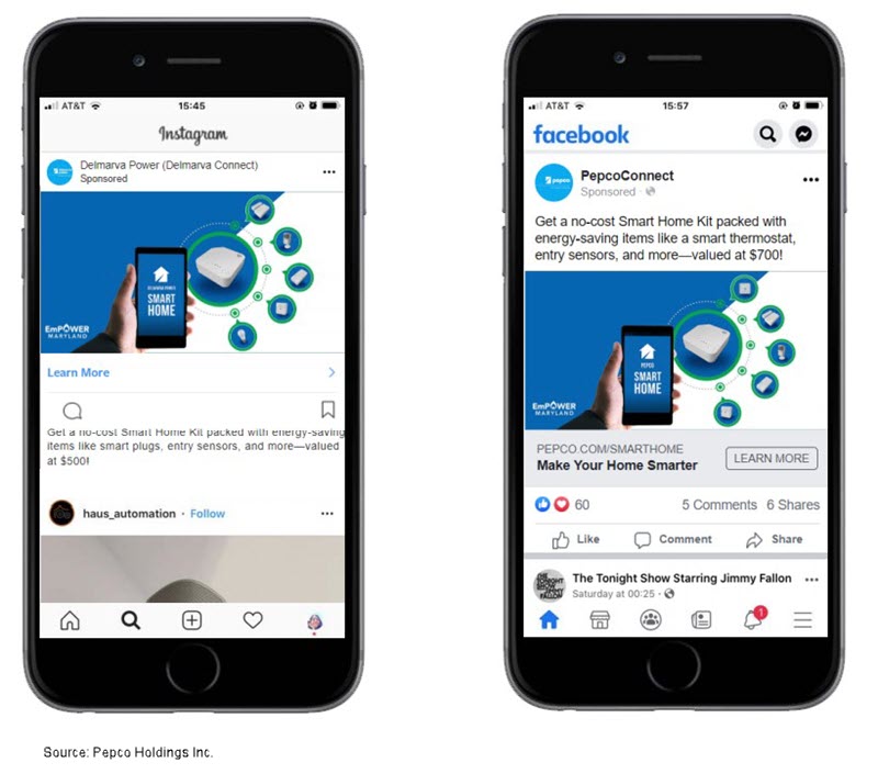 Images of Pepco's social media posts on a smartphone.