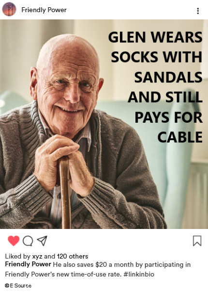 Meme for time-of-use rates Old man laughing because he knows he is saving money using time-of-use rates