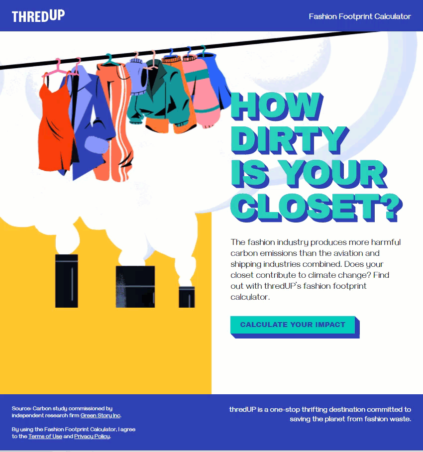 The first page of the thredUP questionnaire asks how dirty is your closet?