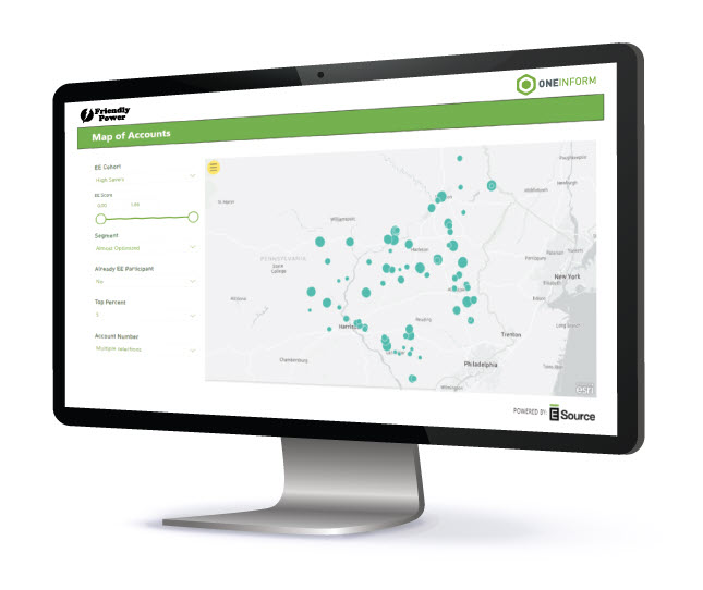 Image of a desktop computer with the OneInform solution open and running on the screen, showing how it segments customers for the user