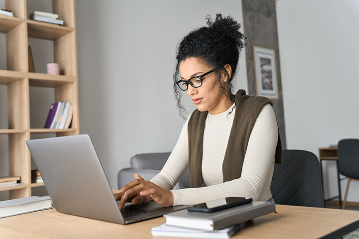 Woman learning on computer