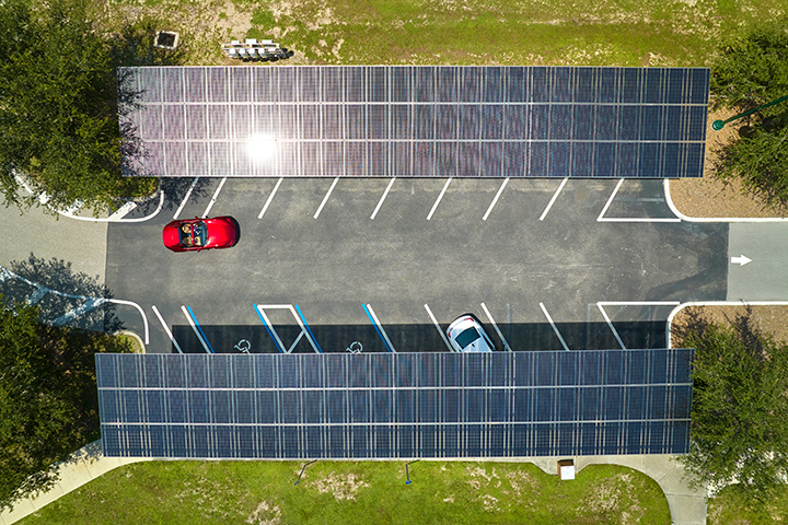 Solar array in parking lot