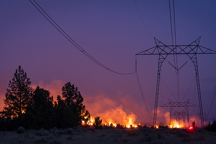 Wildfire near utility line