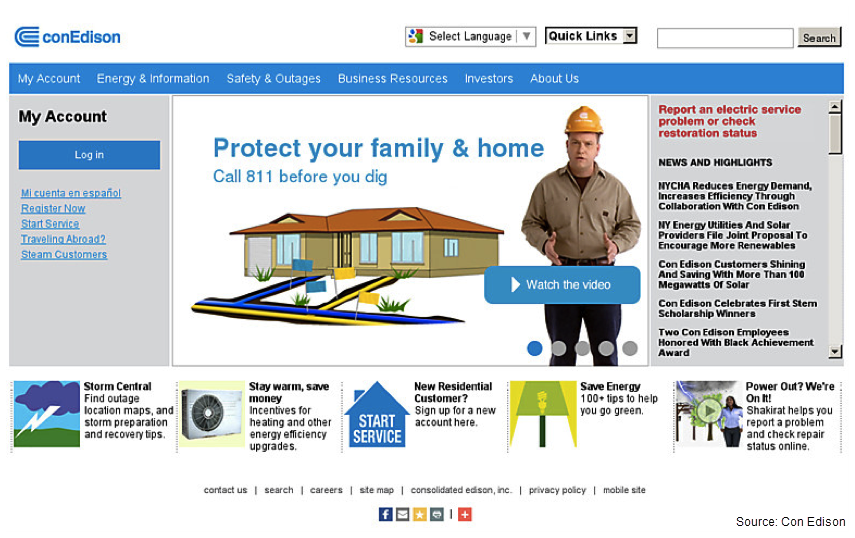 Con Edison Before Screenshot of Con Edison's old website