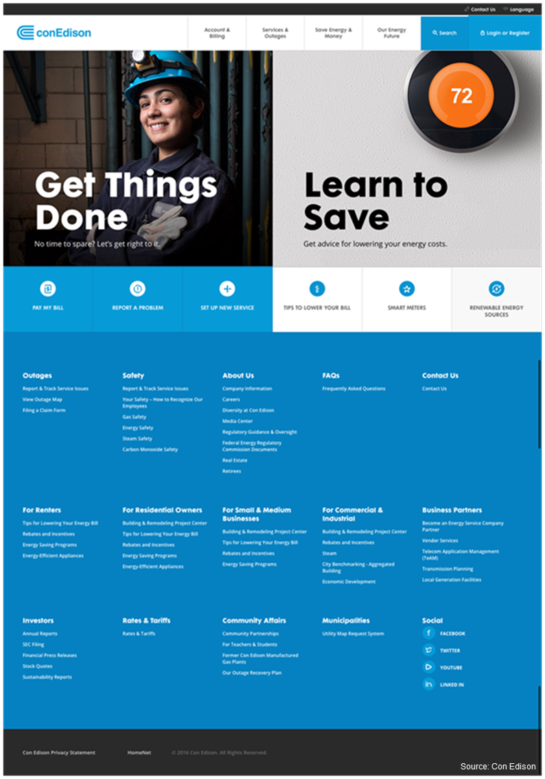 Con Edison After Screenshot of Con Edison's revamped website