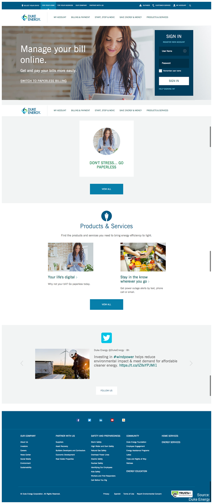 Duke Energy After Screenshot of Duke Energy's revamped website