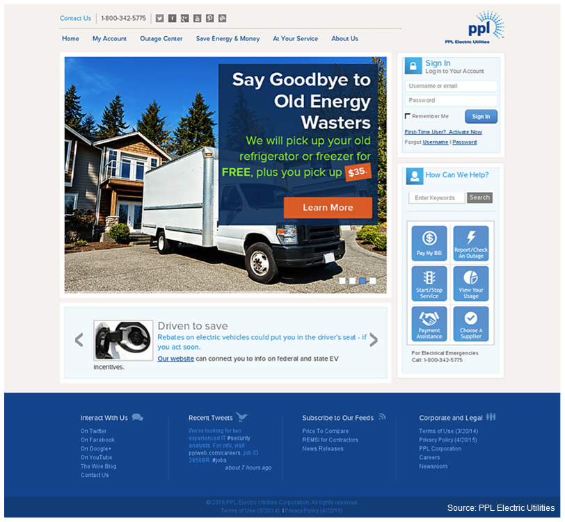 PPL Electric Utilities Before Screenshot of PPL Electric Utilities' old website