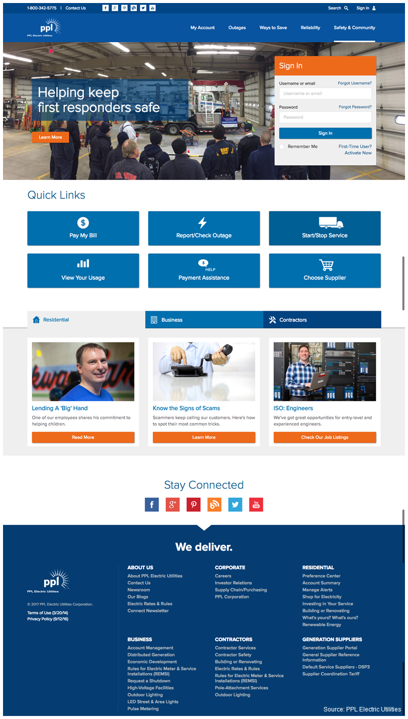 PPL Electric Utilities After Screenshot of PPL Electric Utilities' revamped website