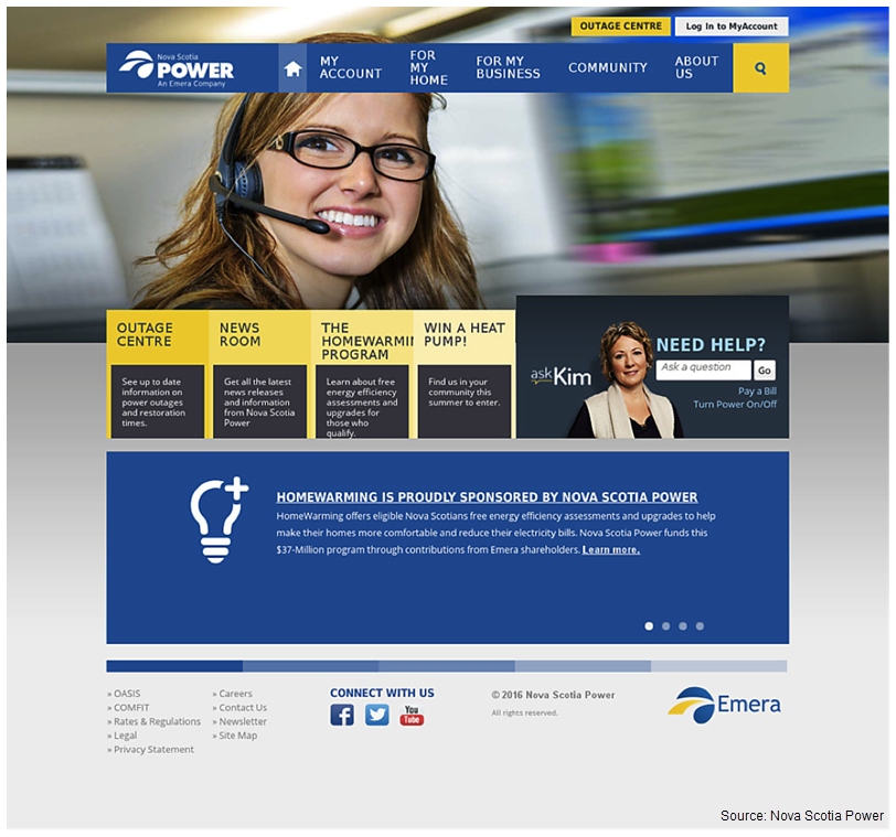 Nova Scotia Power Before Screenshot of Nova Scotia Power's old website