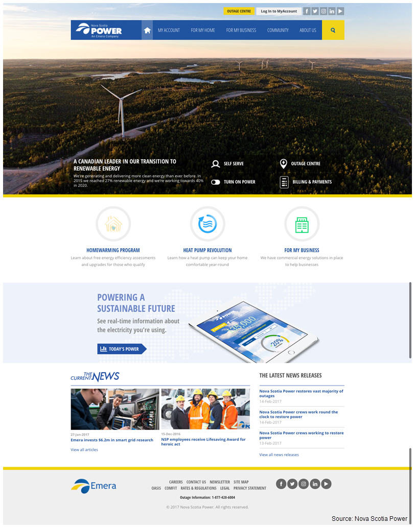 Nova Scotia Power After Screenshot of Nova Scotia Power's revamped website