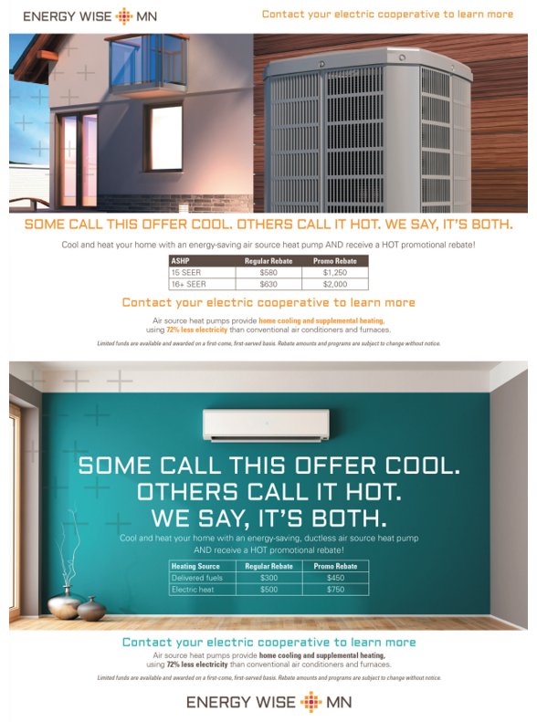 Energy Wise Minnesota's flyer promoting its air-source heat pump promotion and rebate.