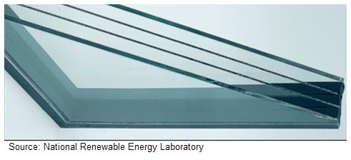 Image of the corner of a quadruple-paned window