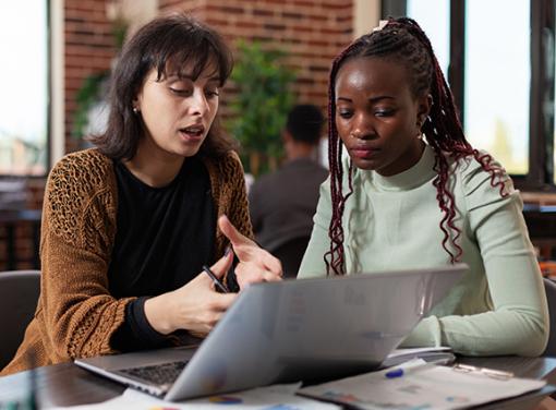 Two women collaborating on research