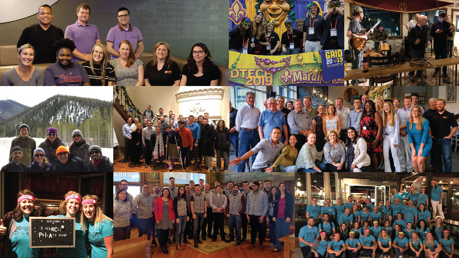 A collage of images of E Source employees, both formal and candid, from all of the company's divisions across the US and Canada.