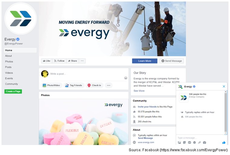 Evergy chatbot on Facebook