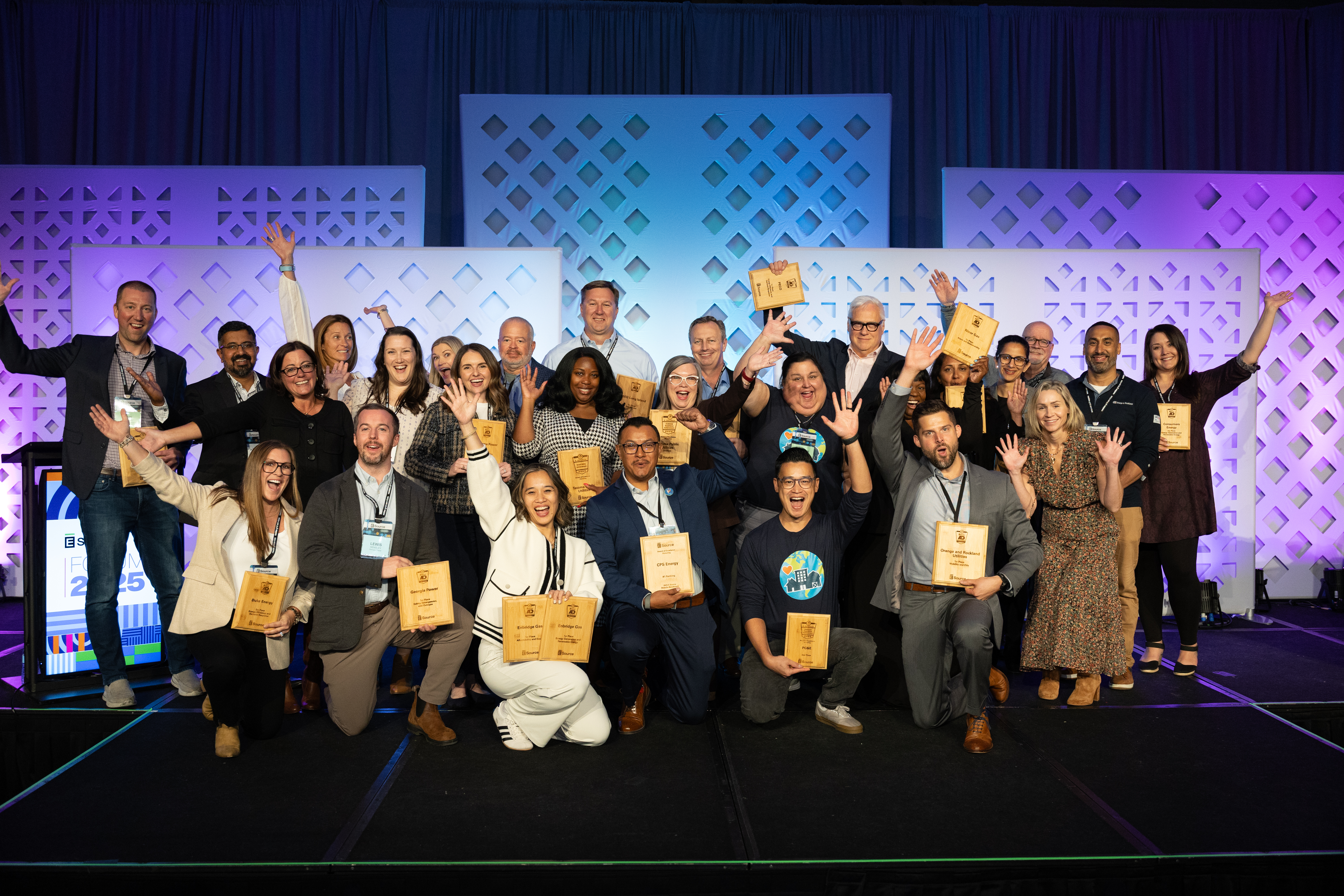 Group photo of all the award winners at the E Source Forum.